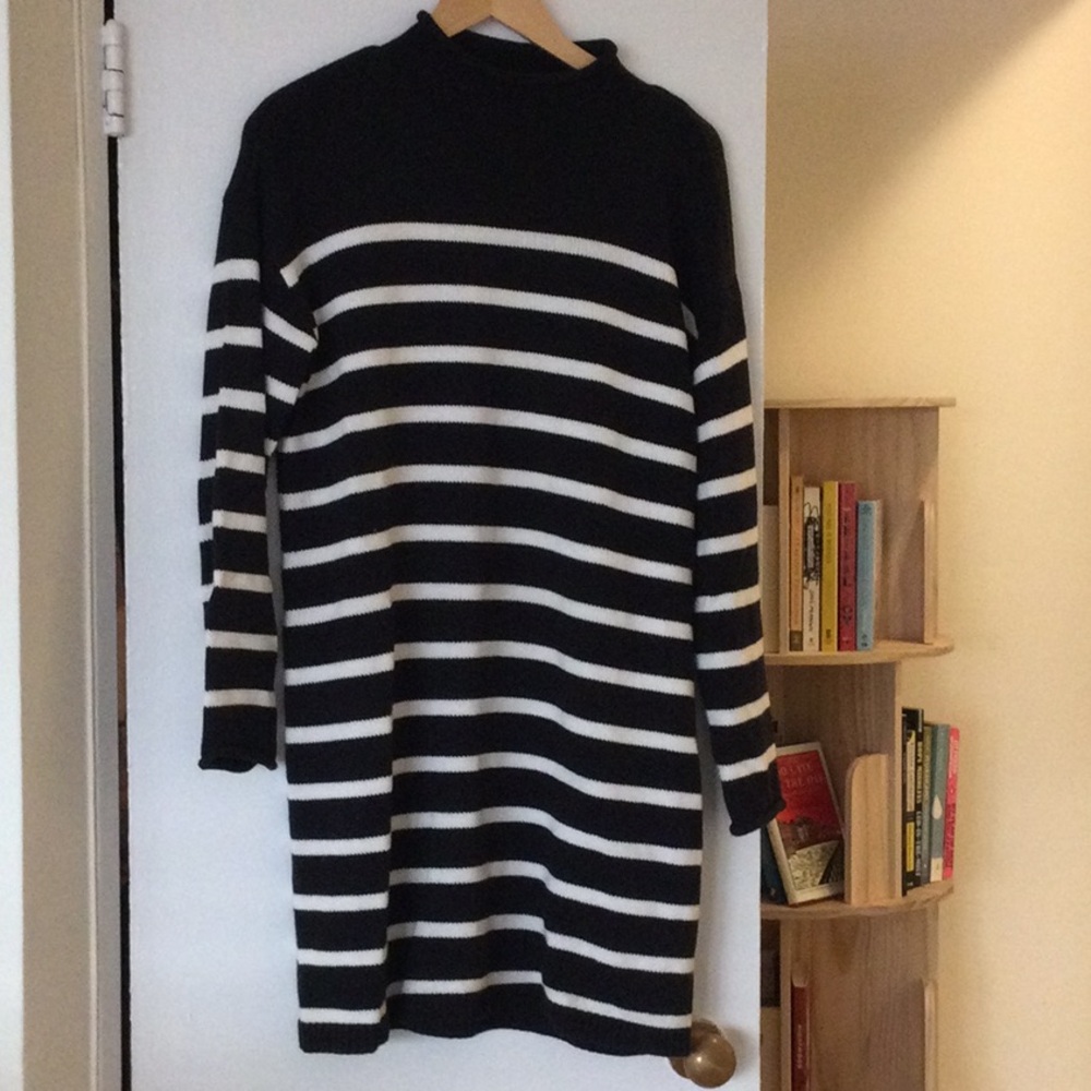 Anne Taylor Loft Black and White Striped Sweater Dress